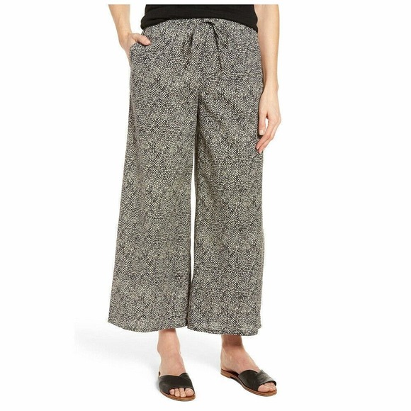 Eileen Fisher Pants - Eileen Fisher Black and White Pebble Dot Print Wide Leg‎ Lagenlook Minimal Pants